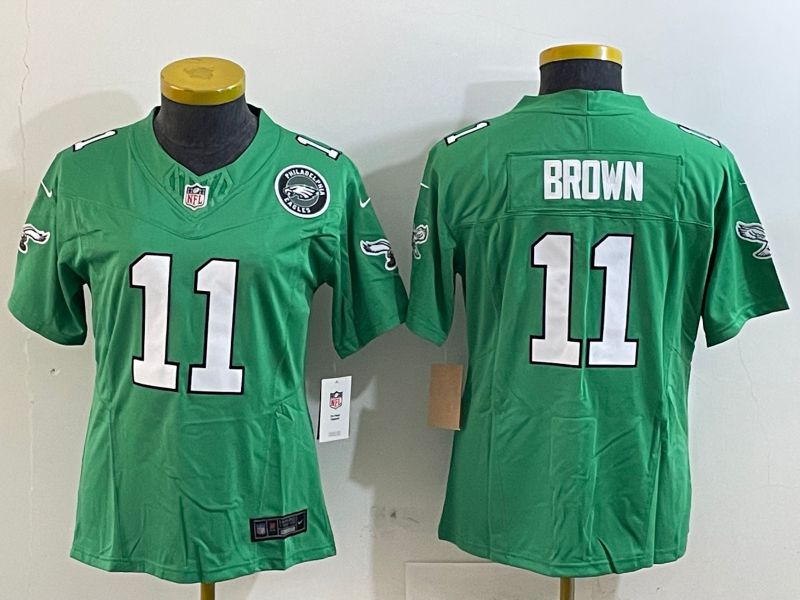 Women Philadelphia Eagles #11 Brown Green three generations 2025 Nike Vapor Limited NFL Jersey style 4
